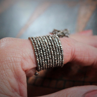 Antique Faceted Cut Steel Bead 12 Coil Ring w/Antique French Medals,Sterling Capped Crystal Point,Antique Faceted Crystal Drops