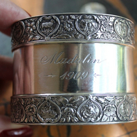 She of the Moon & Stars Antique Engraved Sterling Zodiac Cuff Cuff w/Antique Crescent Moon,Sterling Star,Marian Medal,Rock Crystal Drop