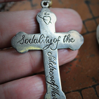 The Guardian Necklace w/Antique French Sterling Child Jesus Medal,1878 Virgin Medal,Rare Engraved Sodality Cross,Antique Child's Ring++