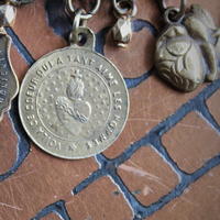 The Power & Life Bracelet w/Antique Leather Wrist Pouch, Antique French Penin Sacred Heart of Jesus Medal,Flaming Sacred Heart Medal++