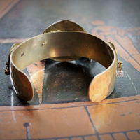 The Apparition Cuff Bracelet w/Antique French Benitier Marian Medal,Rare Antique Manger Scene Medal,Antique Prong Set Rhinestone Cross