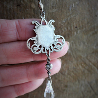 Antique French Marian Necklace w/RARE Tiny Antique 1800's French Metal Sequin Chain,Sacred Heart Connectors,Antique Crystal Tear Drop