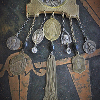 Into Her Arms Necklace w/Antique French Benitier Madonna & Child,Antique French Medals,Antique Tassel +More!