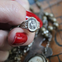 The Guardian Necklace w/Antique French Sterling Child Jesus Medal,1878 Virgin Medal,Rare Engraved Sodality Cross,Antique Child's Ring++