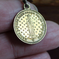 The Apparition Cuff Bracelet w/Antique French Benitier Marian Medal,Rare Antique Manger Scene Medal,Antique Prong Set Rhinestone Cross