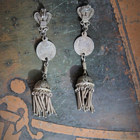 Shower of Roses Earrings w/Matching Antique French Saint Therese Medals,Antique 800 Silver Tassels and Findings