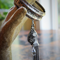 Set of 6 Antique Sterling Stacking Bangle Bracelets w/Rare Antique French Engraved Our Lady Medal,Antique Faceted Rock Crystal Tear Drop,Antique French Paste Connector & More!