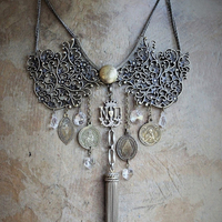 Sold to E - Final Payment The Pure Strength of Faith Necklace w/Antique French Medals,Intricate Vintage Collar Findings,Antique Faceted Heart,Orb and Tear Drop