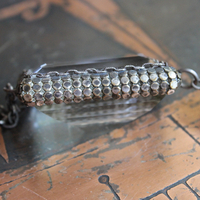 RARE Large Step Faceted Original Nippon Rock Crystal Pendant with Antique Sterling & Onyx Chain & Tassel