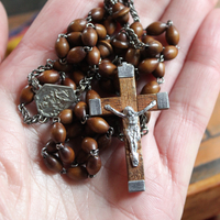 Antique Textile Rosary Pouch Necklace with Ancient French Medals, Antique Sterling Puffy Star, Antique French Rosary & More!