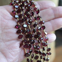 Amazing 59 inch long Faceted Garnet Lariat Tie Necklace with 14K Gold Beads