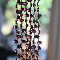 Amazing 59 inch long Faceted Garnet Lariat Tie Necklace with 14K Gold Beads