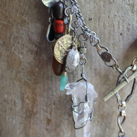 The Artifacts of Life Necklace with Multiple Unique Findings,Artisan Bead Cairn,Turquoise and Garnet Stones,Prayer Vessel,Rock Quartz Point