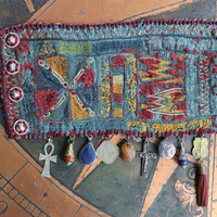 SOLD to L Wide Antique Lambani Textile Cuff with Assorted Antique Medals, Crosses and Drops