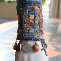 SOLD to L Wide Antique Lambani Textile Cuff with Assorted Antique Medals, Crosses and Drops