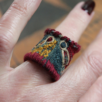 Antique Lambani Gypsy Textile Ring - Free with purchase of Matching Cuff Bracelet!