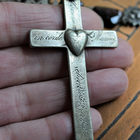 One Heart One Soul Necklace with Antique Engraved Cor Unum Anima Una Heart & Cross,Hand Knotted Moonstone & Agate Chain,Watermelon Toumaline & More!