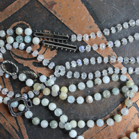 One Heart One Soul Necklace with Antique Engraved Cor Unum Anima Una Heart & Cross,Hand Knotted Moonstone & Agate Chain,Watermelon Toumaline & More!