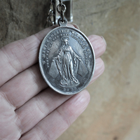 Sacred Medal & Cross Necklace w/RARE Large Antique Marian Medal,Antique French Figural Cross and Rare Large Antique Nippon Faceted Rock Crystal