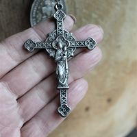 Sacred Medal & Cross Necklace w/RARE Large Antique Marian Medal,Antique French Figural Cross and Rare Large Antique Nippon Faceted Rock Crystal