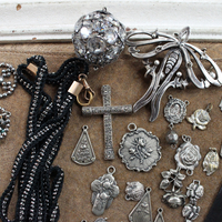 Jewelry Project Compilation with Antique Cut Steel Findings, Religious Rose Medals, Rare Antique Mother of Pearl Fan Findings & More!