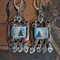 Mary's Hands Earrings with Antique Findings,Antique Holy Card images and Sterling Leverback Earring Wires
