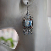 Mary's Hands Earrings with Antique Findings,Antique Holy Card images and Sterling Leverback Earring Wires