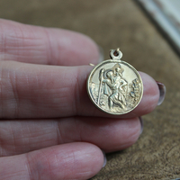 2 Pair Earring Set with Rare Matching Antique Gold Saint Christopher Medals and Threader Look Sterling Vermeil Earrings with Antique Stanhope Crosses