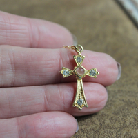 2 Pair Earring Set with Rare Matching Antique Gold Saint Christopher Medals and Threader Look Sterling Vermeil Earrings with Antique Stanhope Crosses