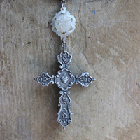 The Reparation Necklace with Beautiful French Reparations Medal,Sacred Heart Cross,Antique French Mother of Pearl Crucifixes,Antique Carved Mother of Pearl Findings