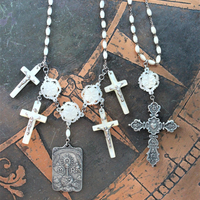 The Reparation Necklace with Beautiful French Reparations Medal,Sacred Heart Cross,Antique French Mother of Pearl Crucifixes,Antique Carved Mother of Pearl Findings