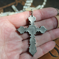 The Reparation Necklace with Beautiful French Reparations Medal,Sacred Heart Cross,Antique French Mother of Pearl Crucifixes,Antique Carved Mother of Pearl Findings