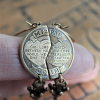 Between Me and Thee Earrings with Engraved Mizpah Coin Halves, Antique Cross and Crown Key Findings