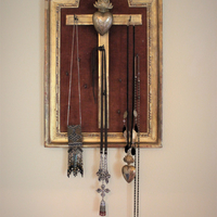 SOLD TO M Antique French Ex Voto Frame with 15 Hooks for Rosaries and/or Necklaces - includes Marian Ex Voto Locket 