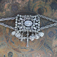 Antique Faceted Paste Bracelet with Antique French Crucifix,Rare Antique French Sterling Puffy Heart,Antique French Sterling Crucifix and More!