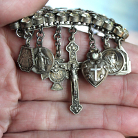 Antique Faceted Paste Bracelet with Antique French Crucifix,Rare Antique French Sterling Puffy Heart,Antique French Sterling Crucifix and More!