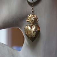 Asymmetrical Earrings with Petit Antique French Ex Voto Locket, Antique Engraved Witches Heart,Generations of Christ Finding & More!
