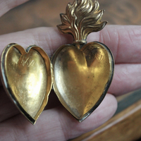 Asymmetrical Earrings with Petit Antique French Ex Voto Locket, Antique Engraved Witches Heart,Generations of Christ Finding & More!