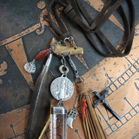 Begin Again Unisex Necklace with Rare Large Sterling Saint Benedict Medal,Sterling Capped Quartz Point,Antique Rosary Crucifix & More!