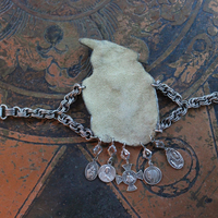 In Your Light Bracelet with Antique French Benitier Finding,Antique French Medals,Antique Diamond Shaped Faceted Rock Crystal Connectors
