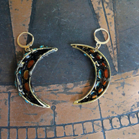 Turquoise & Carnelian Crescent Moon Earrings with Vintage Iradj Moini Findings and Leverback Earring Wires