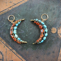 Turquoise & Carnelian Crescent Moon Earrings with Vintage Iradj Moini Findings and Leverback Earring Wires