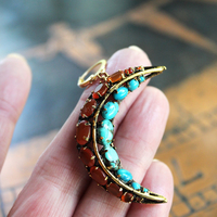 Turquoise & Carnelian Crescent Moon Earrings with Vintage Iradj Moini Findings and Leverback Earring Wires