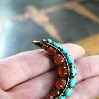 Turquoise & Carnelian Crescent Moon Earrings with Vintage Iradj Moini Findings and Leverback Earring Wires