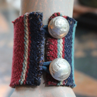 I Will Come Back Again Cuff Bracelet w/Antique Cotton Serape Textile,Turquoise Nuggets,Faceted Clear Quartz,Antique Nickel Buttons & More!