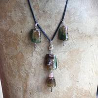 Faceted Watermelon Tourmaline Necklace with Butter Soft Black Leather Ties
