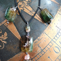 Faceted Watermelon Tourmaline Necklace with Butter Soft Black Leather Ties