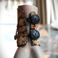 SOLD TO J One Spirit Cuff Bracelet & Earring Set w/Antique Embroidered Paisley Textile,14K GF Open Work & Gemstone Paisleys, Antique Sawtooth Set Crystals & More!
