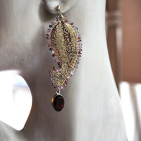 SOLD TO J One Spirit Cuff Bracelet & Earring Set w/Antique Embroidered Paisley Textile,14K GF Open Work & Gemstone Paisleys, Antique Sawtooth Set Crystals & More!