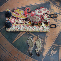 SOLD TO J One Spirit Cuff Bracelet & Earring Set w/Antique Embroidered Paisley Textile,14K GF Open Work & Gemstone Paisleys, Antique Sawtooth Set Crystals & More!